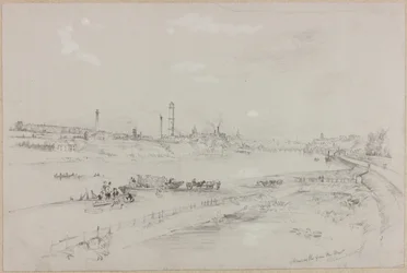 1837年の西のニューカッスル・アポン・タイン（紀元前と紙に鉛筆）